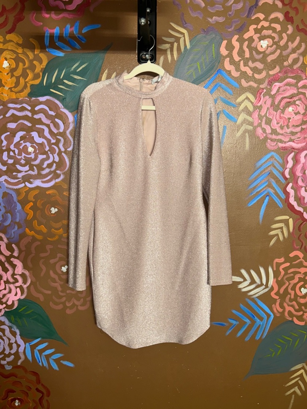 Forever 21 Shimmer Long-Sleeve Shift Dress in Blush